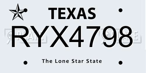 RYX4798 Texas License Plate