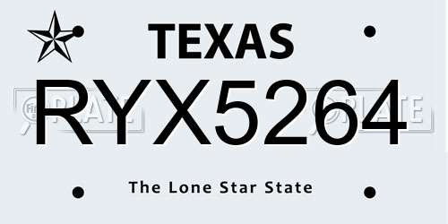 RYX5264 Texas License Plate