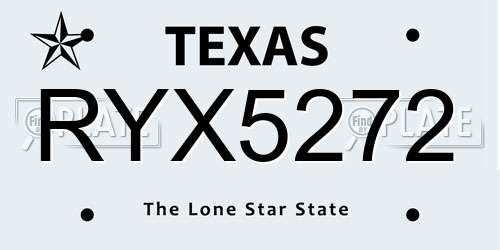 RYX5272 Texas License Plate