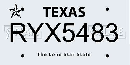 RYX5483 Texas License Plate