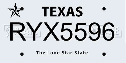 RYX5596 Texas License Plate
