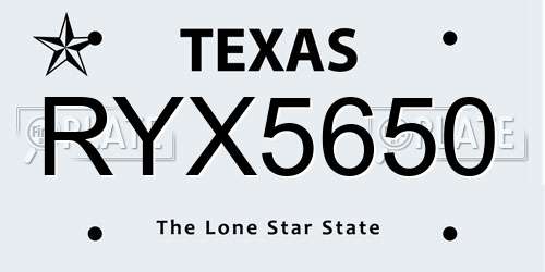 RYX5650 Texas License Plate