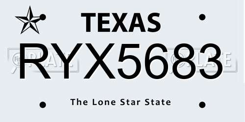 RYX5683 Texas License Plate