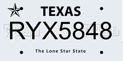 RYX5848 Texas License Plate