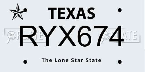 RYX674 Texas License Plate