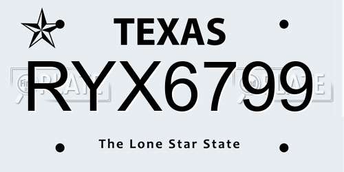 RYX6799 Texas License Plate