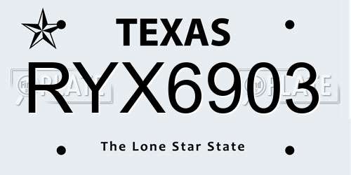 RYX6903 Texas License Plate