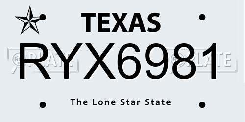 RYX6981 Texas License Plate