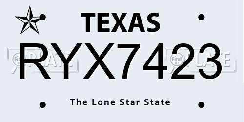 RYX7423 Texas License Plate