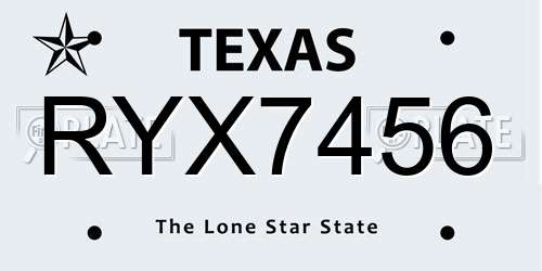 RYX7456 Texas License Plate
