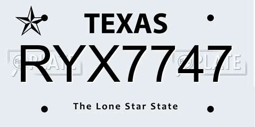 RYX7747 Texas License Plate