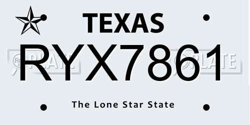 RYX7861 Texas License Plate