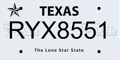 RYX8551 Texas License Plate