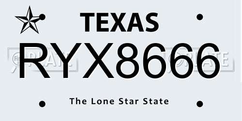 RYX8666 Texas License Plate