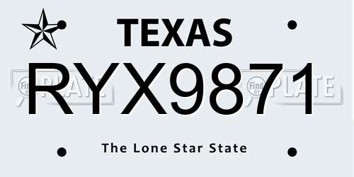 RYX9871 Texas License Plate