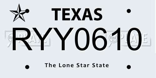 RYY0610 Texas License Plate