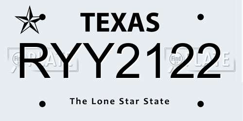 RYY2122 Texas License Plate