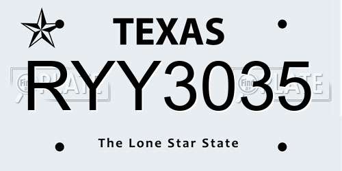 RYY3035 Texas License Plate