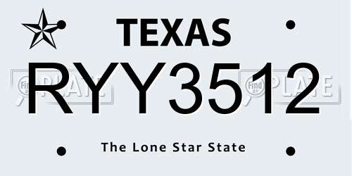 RYY3512 Texas License Plate