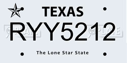 RYY5212 Texas License Plate