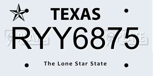 RYY6875 Texas License Plate