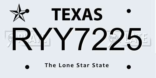 RYY7225 Texas License Plate