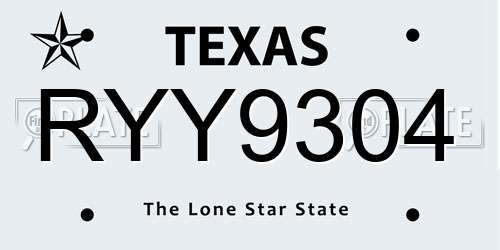 RYY9304 Texas License Plate