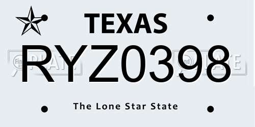RYZ0398 Texas License Plate