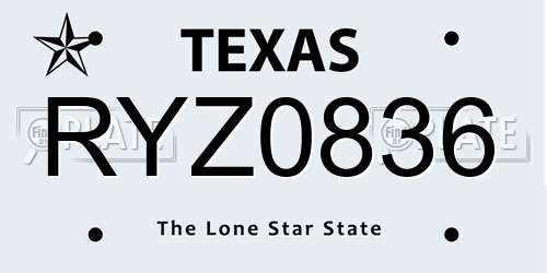 RYZ0836 Texas License Plate