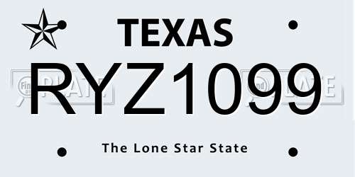 RYZ1099 Texas License Plate