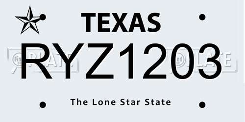 RYZ1203 Texas License Plate