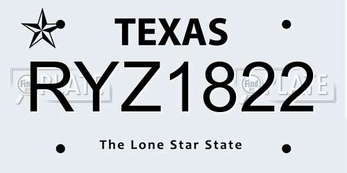 RYZ1822 Texas License Plate