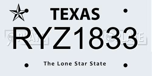 RYZ1833 Texas License Plate
