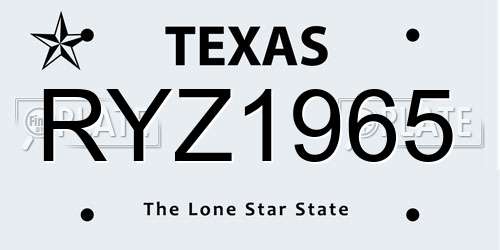 RYZ1965 Texas License Plate