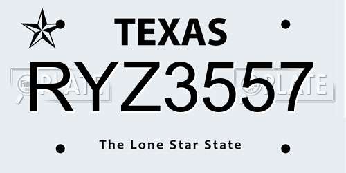 RYZ3557 Texas License Plate