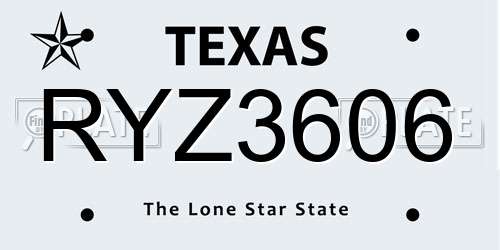 RYZ3606 Texas License Plate