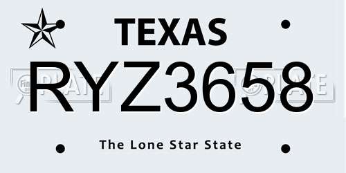 RYZ3658 Texas License Plate