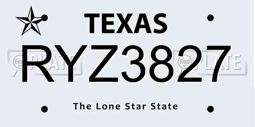 RYZ3827 Texas License Plate