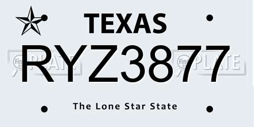 RYZ3877 Texas License Plate