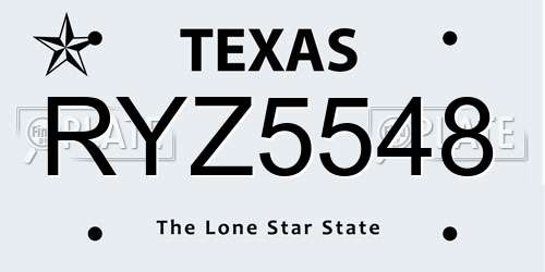 RYZ5548 Texas License Plate