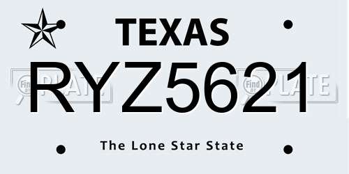 RYZ5621 Texas License Plate