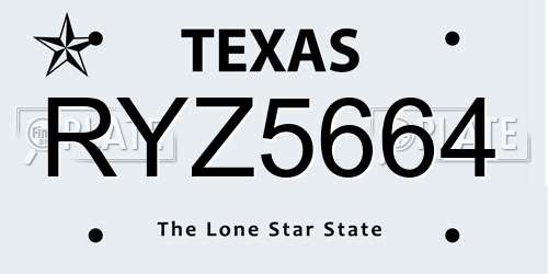 RYZ5664 Texas License Plate