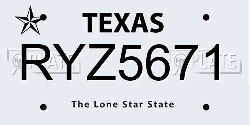 RYZ5671 Texas License Plate