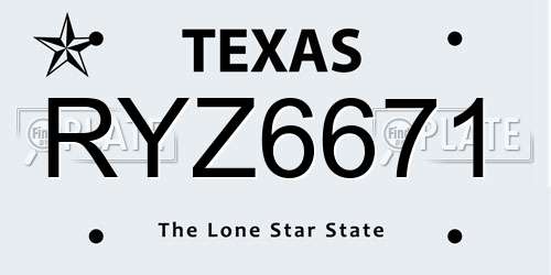 RYZ6671 Texas License Plate
