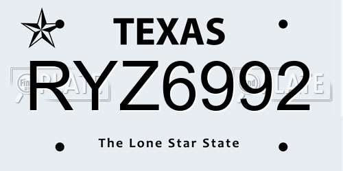 RYZ6992 Texas License Plate