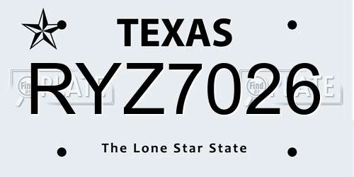 RYZ7026 Texas License Plate