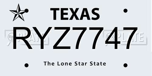 RYZ7747 Texas License Plate