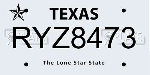 RYZ8473 Texas License Plate