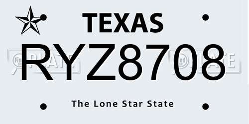 RYZ8708 Texas License Plate