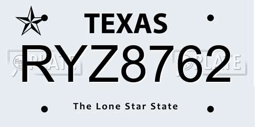 RYZ8762 Texas License Plate